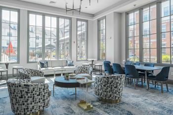 Cozy relaxing library room with books at harbor pointe, bayonne, new jersey